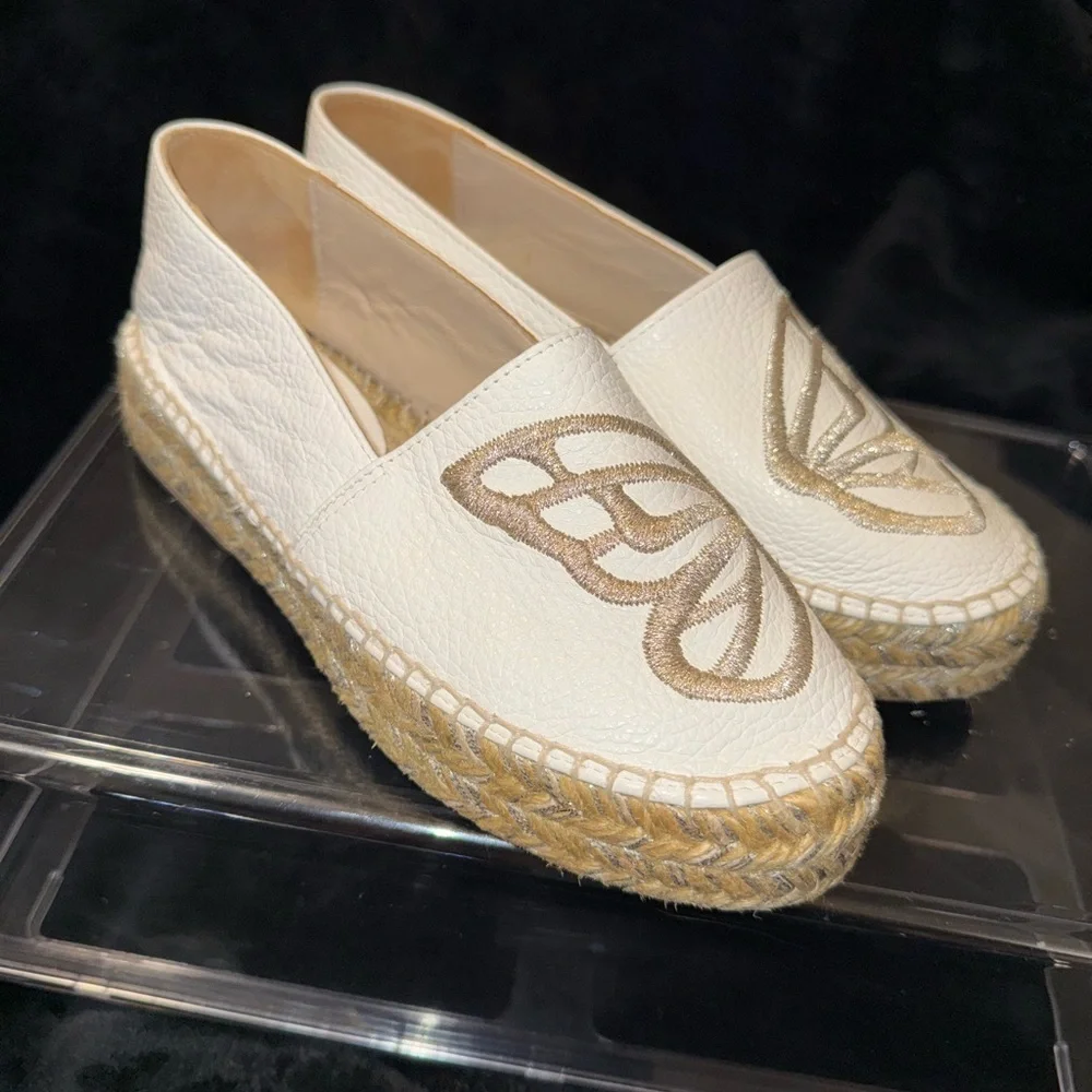 Sophia Webster White and Tan Espadrilles with Butterfly Design
